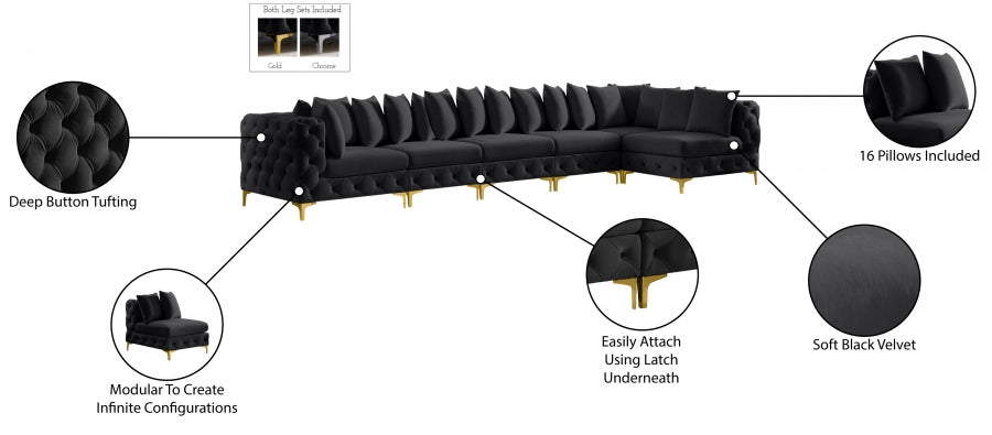 Meridian Furniture - Tremblay 169" Vegan Leather Upholstered 7 Piece Modular Sectional - 686Black-Sec6C - GreatFurnitureDeal