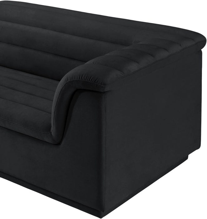Meridian Furniture - Cascade 148" Black Velvet Upholstered 3pc. Sectional - 194Black-Sectional - GreatFurnitureDeal