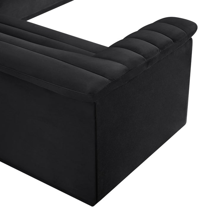 Meridian Furniture - Cascade 148" Black Velvet Upholstered 3pc. Sectional - 194Black-Sectional - GreatFurnitureDeal