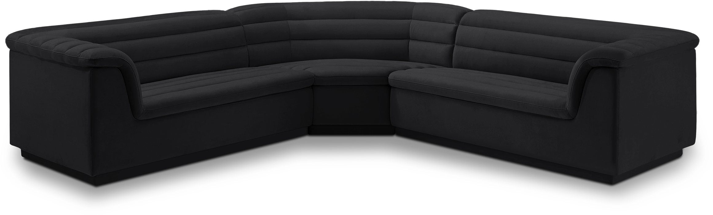 Meridian Furniture - Cascade 148" Black Velvet Upholstered 3pc. Sectional - 194Black-Sectional - GreatFurnitureDeal
