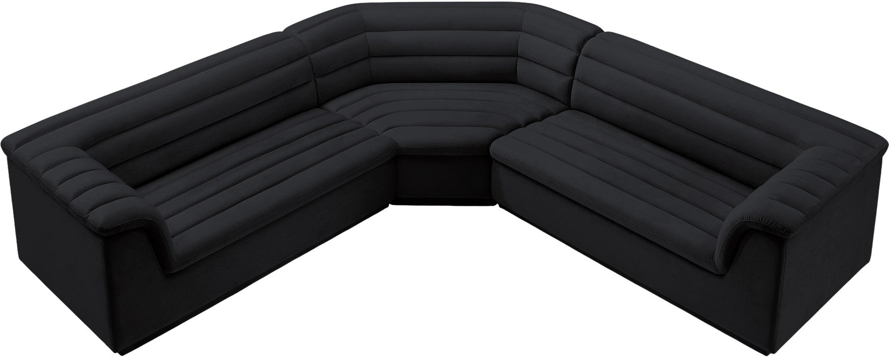 Meridian Furniture - Cascade 148" Black Velvet Upholstered 3pc. Sectional - 194Black-Sectional - GreatFurnitureDeal