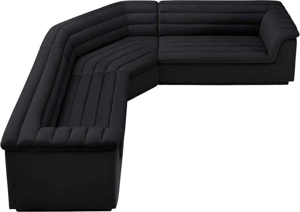 Meridian Furniture - Cascade 148" Black Velvet Upholstered 3pc. Sectional - 194Black-Sectional - GreatFurnitureDeal