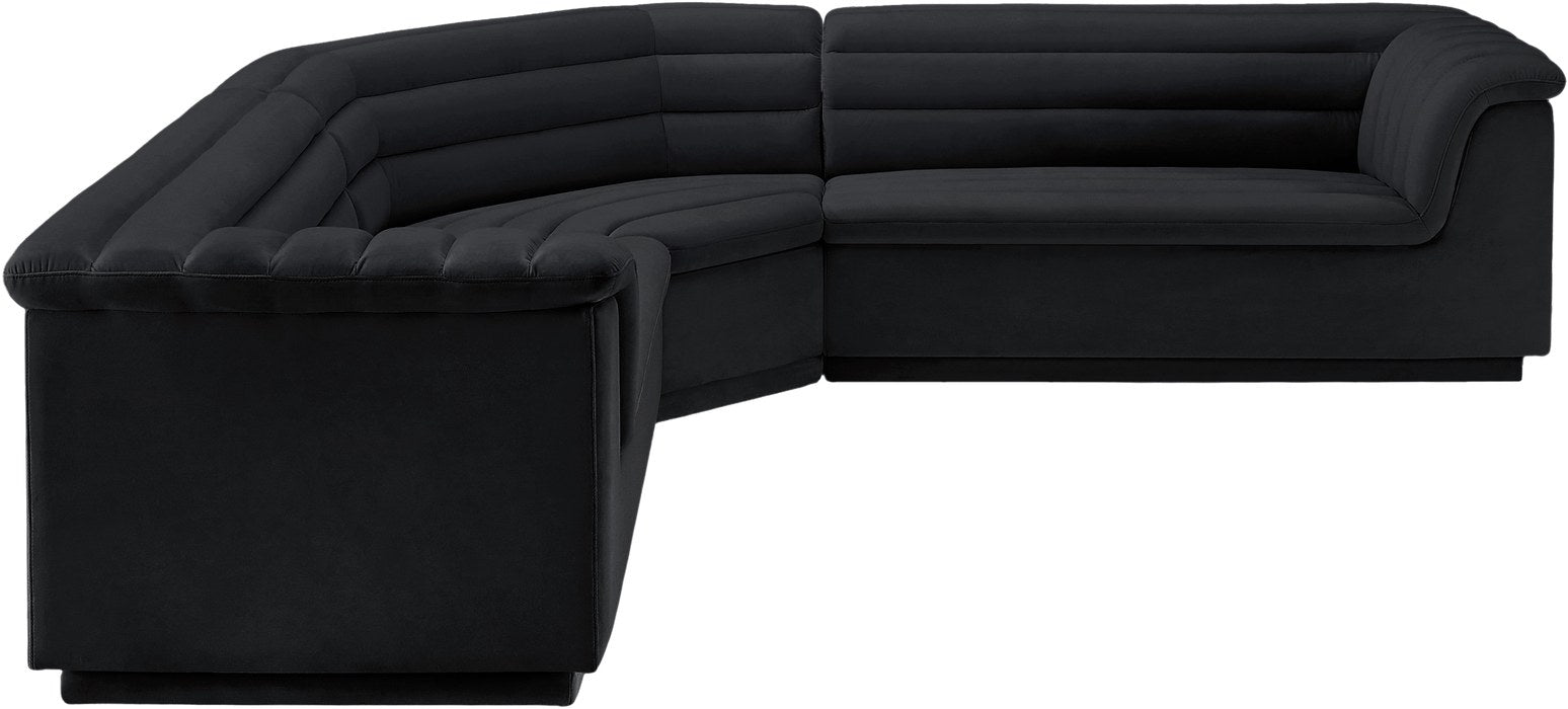 Meridian Furniture - Cascade 148" Black Velvet Upholstered 3pc. Sectional - 194Black-Sectional - GreatFurnitureDeal