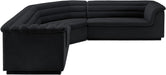 Meridian Furniture - Cascade 148" Black Velvet Upholstered 3pc. Sectional - 194Black-Sectional - GreatFurnitureDeal