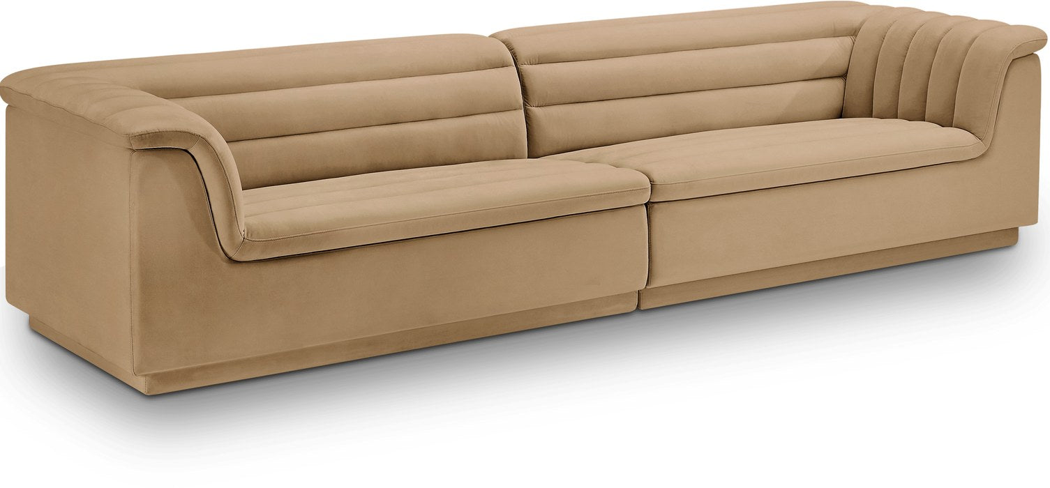 Meridian Furniture - Cascade 118" Camel Velvet Upholstered Sofa - 194Camel-S119 - GreatFurnitureDeal