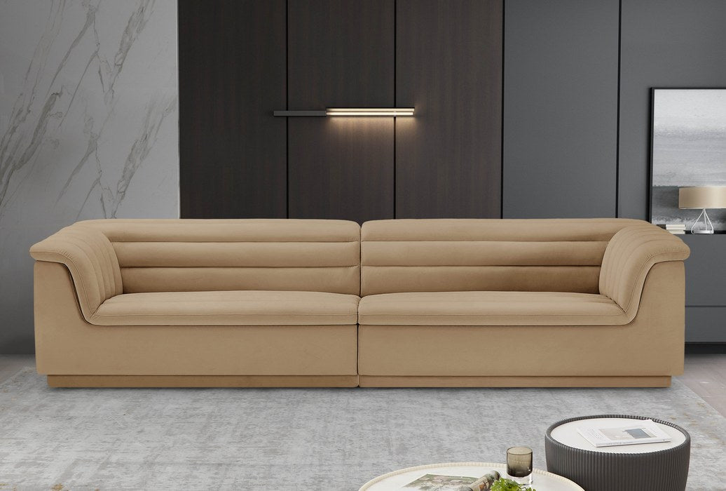 Meridian Furniture - Cascade 118" Camel Velvet Upholstered Sofa - 194Camel-S119 - GreatFurnitureDeal
