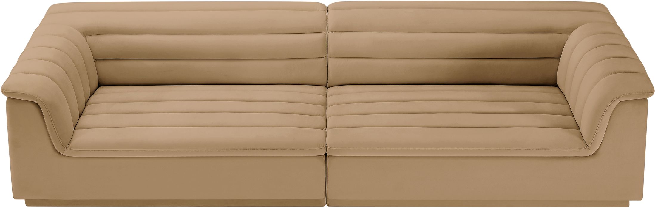 Meridian Furniture - Cascade 118" Camel Velvet Upholstered Sofa - 194Camel-S119 - GreatFurnitureDeal