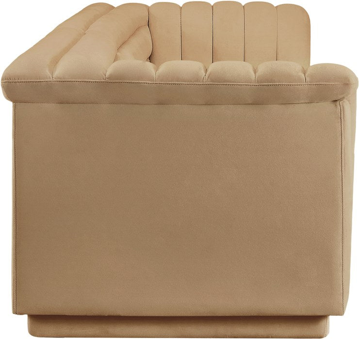 Meridian Furniture - Cascade 118" Camel Velvet Upholstered Sofa - 194Camel-S119 - GreatFurnitureDeal