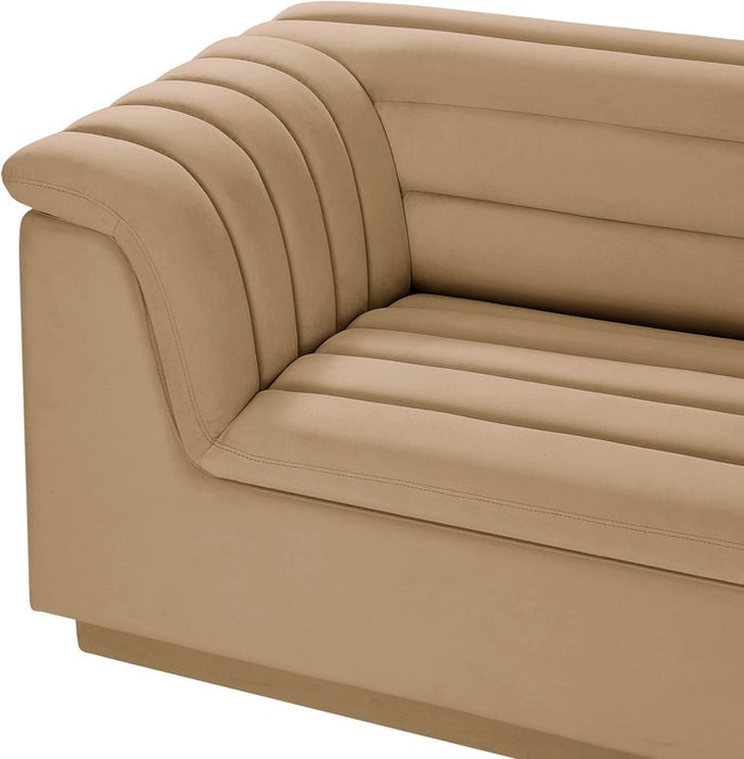 Meridian Furniture - Cascade 118" Camel Velvet Upholstered Sofa - 194Camel-S119 - GreatFurnitureDeal