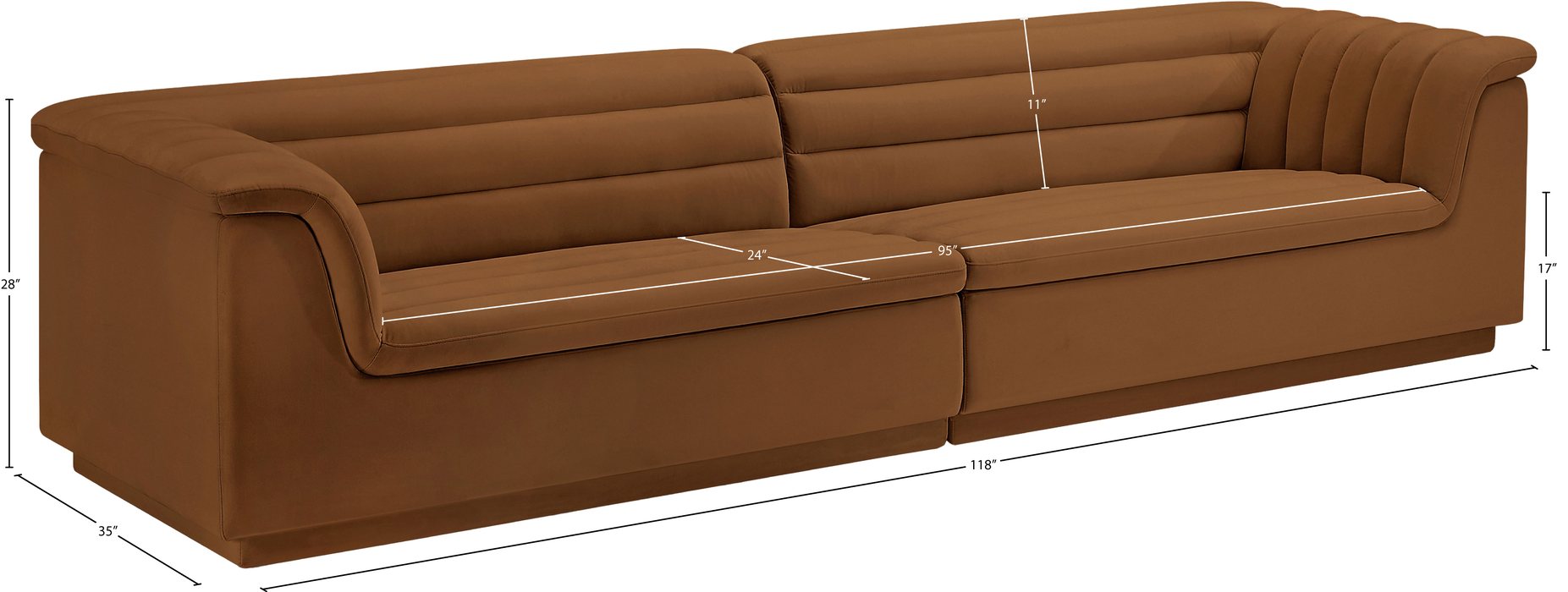 Meridian Furniture - Cascade 118" Saddle Velvet Upholstered Sofa - 194Saddle-S119 - GreatFurnitureDeal