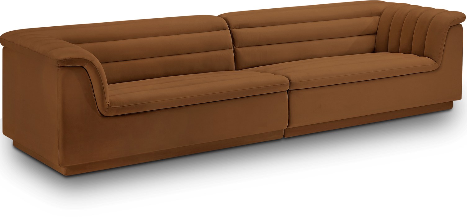 Meridian Furniture - Cascade 118" Saddle Velvet Upholstered Sofa - 194Saddle-S119 - GreatFurnitureDeal