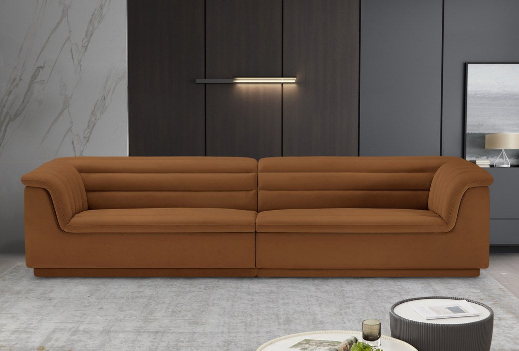 Meridian Furniture - Cascade 118" Saddle Velvet Upholstered Sofa - 194Saddle-S119 - GreatFurnitureDeal