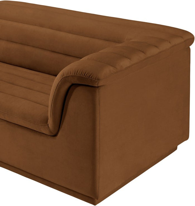 Meridian Furniture - Cascade 118" Saddle Velvet Upholstered Sofa - 194Saddle-S119 - GreatFurnitureDeal
