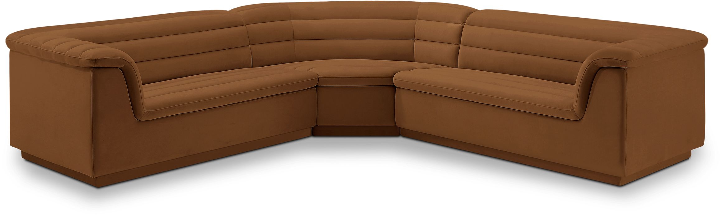 Meridian Furniture - Cascade 148" Saddle Velvet Upholstered 3pc. Sectional - 194Saddle-Sectional - GreatFurnitureDeal