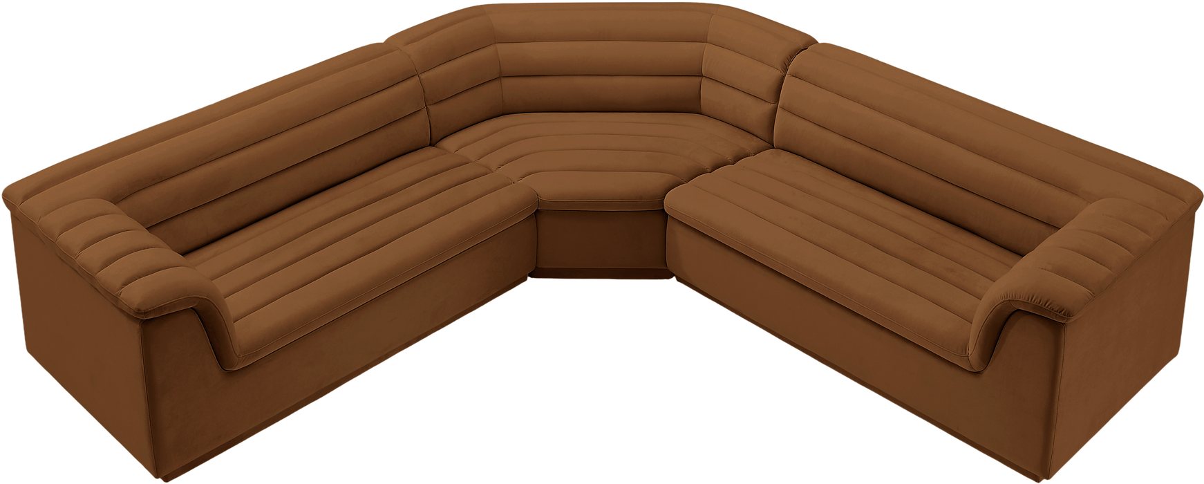 Meridian Furniture - Cascade 148" Saddle Velvet Upholstered 3pc. Sectional - 194Saddle-Sectional - GreatFurnitureDeal
