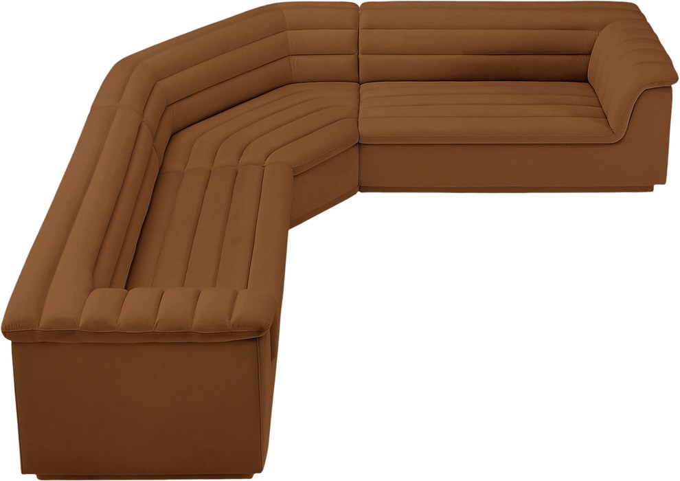 Meridian Furniture - Cascade 148" Saddle Velvet Upholstered 3pc. Sectional - 194Saddle-Sectional - GreatFurnitureDeal