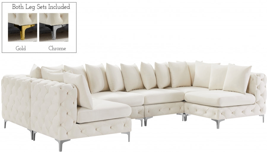 Meridian Furniture - Tremblay 139" Velvet Upholstered 6 Piece Modular Sectional - 686Cream-Sec6B - GreatFurnitureDeal