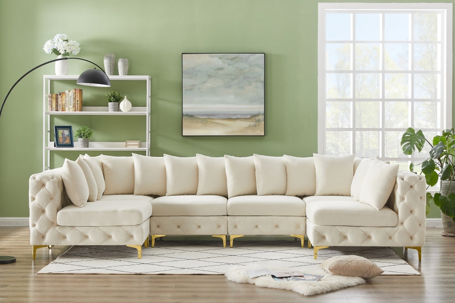 Meridian Furniture - Tremblay 139" Velvet Upholstered 6 Piece Modular Sectional - 686Cream-Sec6B - GreatFurnitureDeal