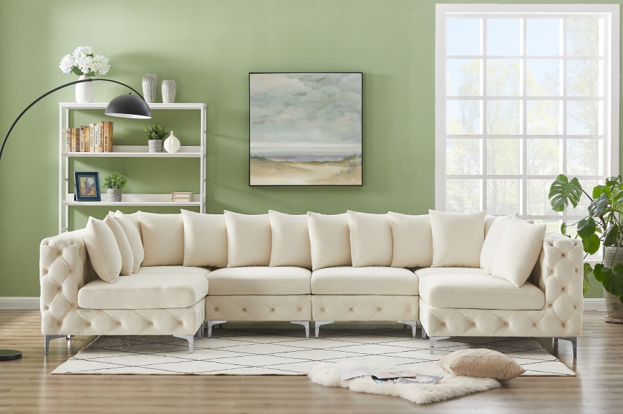Meridian Furniture - Tremblay 139" Velvet Upholstered 6 Piece Modular Sectional - 686Cream-Sec6B - GreatFurnitureDeal