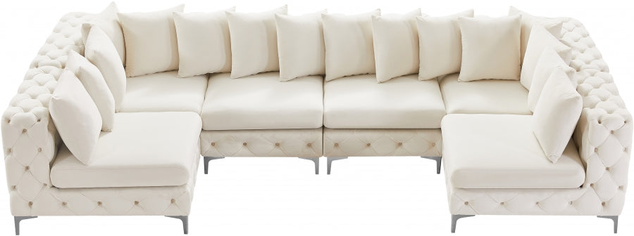 Meridian Furniture - Tremblay 139" Velvet Upholstered 6 Piece Modular Sectional - 686Cream-Sec6B - GreatFurnitureDeal