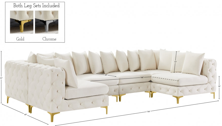 Meridian Furniture - Tremblay 139" Velvet Upholstered 6 Piece Modular Sectional - 686Cream-Sec6B - GreatFurnitureDeal