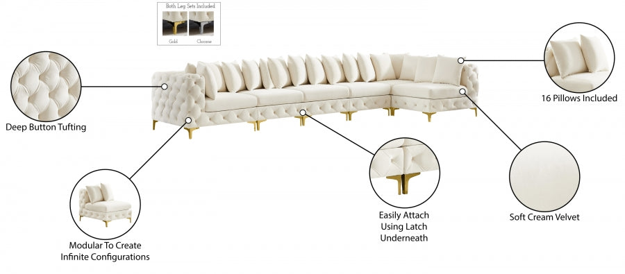 Meridian Furniture - Tremblay 169" Vegan Leather Upholstered 7 Piece Modular Sectional - 686Cream-Sec6C - GreatFurnitureDeal