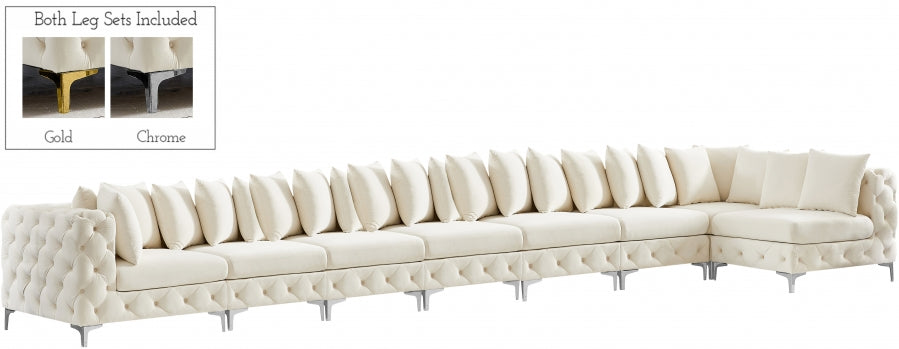 Meridian Furniture - Tremblay 228" Velvet Upholstered 8 Piece Modular Sectional - 686Cream-Sec8B - GreatFurnitureDeal