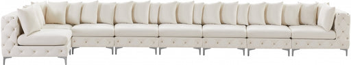 Meridian Furniture - Tremblay 228" Velvet Upholstered 8 Piece Modular Sectional - 686Cream-Sec8B - GreatFurnitureDeal