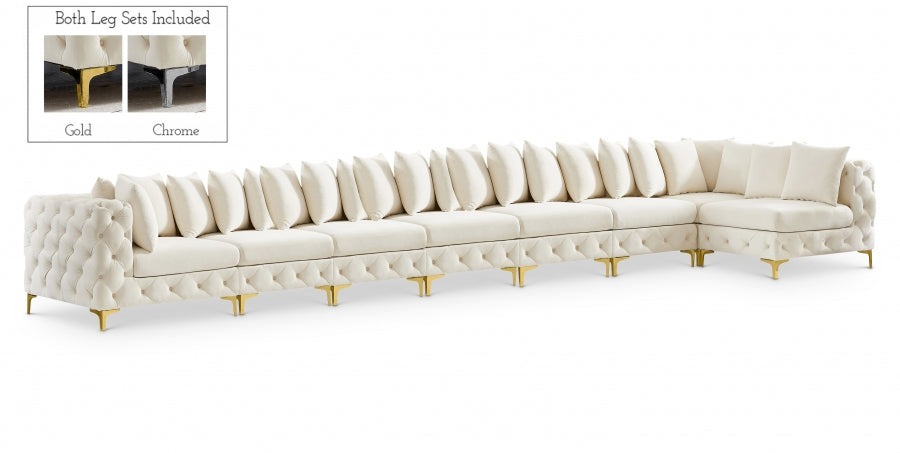 Meridian Furniture - Tremblay 228" Velvet Upholstered 8 Piece Modular Sectional - 686Cream-Sec8B - GreatFurnitureDeal