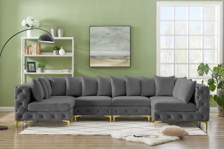 Meridian Furniture - Tremblay 139" Velvet Upholstered 6 Piece Modular Sectional - 686Grey-Sec6B - GreatFurnitureDeal