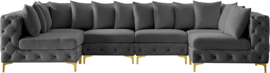 Meridian Furniture - Tremblay 139" Velvet Upholstered 6 Piece Modular Sectional - 686Grey-Sec6B - GreatFurnitureDeal
