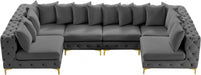 Meridian Furniture - Tremblay 139" Velvet Upholstered 6 Piece Modular Sectional - 686Grey-Sec6B - GreatFurnitureDeal