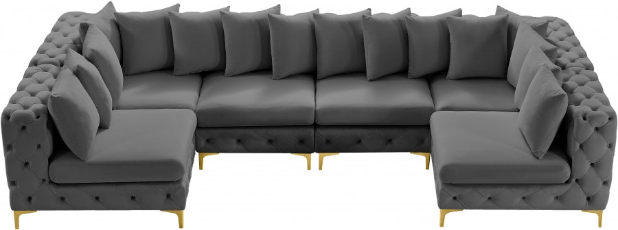 Meridian Furniture - Tremblay 139" Velvet Upholstered 6 Piece Modular Sectional - 686Grey-Sec6B - GreatFurnitureDeal