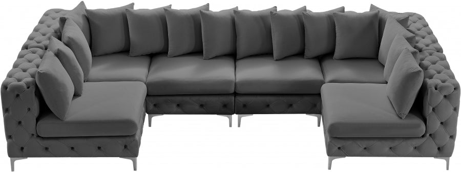 Meridian Furniture - Tremblay 139" Velvet Upholstered 6 Piece Modular Sectional - 686Grey-Sec6B - GreatFurnitureDeal