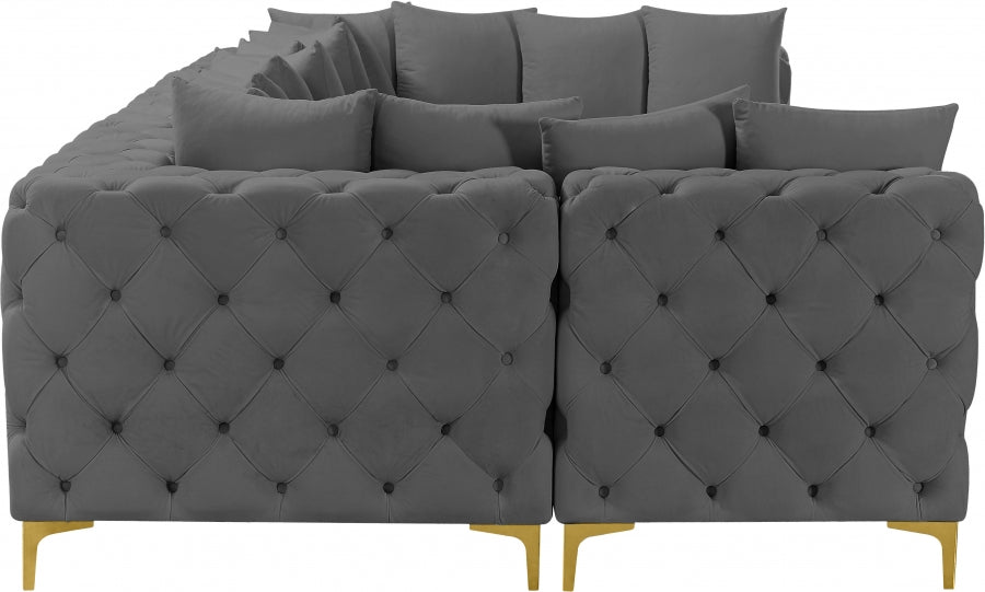 Meridian Furniture - Tremblay 139" Velvet Upholstered 6 Piece Modular Sectional - 686Grey-Sec6B - GreatFurnitureDeal