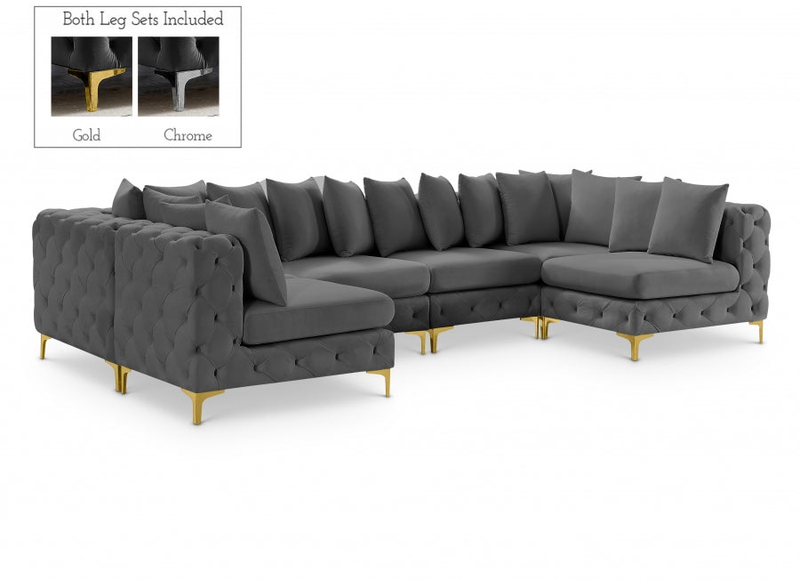 Meridian Furniture - Tremblay 139" Velvet Upholstered 6 Piece Modular Sectional - 686Grey-Sec6B - GreatFurnitureDeal