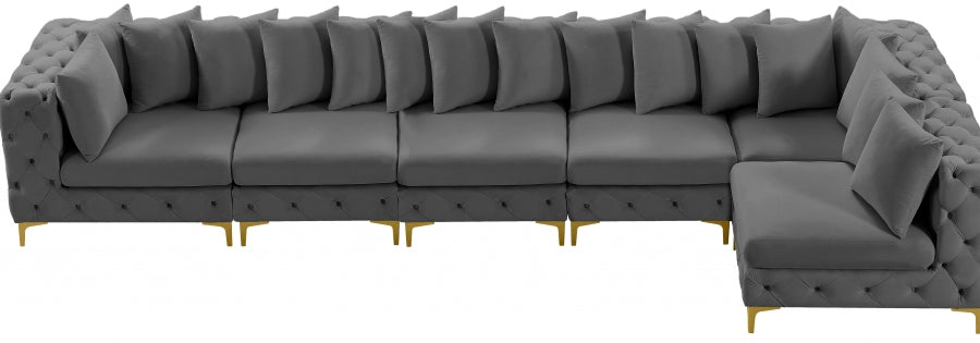 Meridian Furniture - Tremblay 169" Vegan Leather Upholstered 7 Piece Modular Sectional - 686Grey-Sec6C - GreatFurnitureDeal