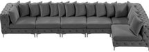 Meridian Furniture - Tremblay 169" Vegan Leather Upholstered 7 Piece Modular Sectional - 686Grey-Sec6C - GreatFurnitureDeal
