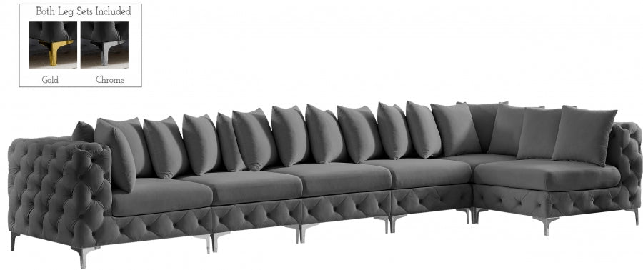 Meridian Furniture - Tremblay 169" Vegan Leather Upholstered 7 Piece Modular Sectional - 686Grey-Sec6C - GreatFurnitureDeal