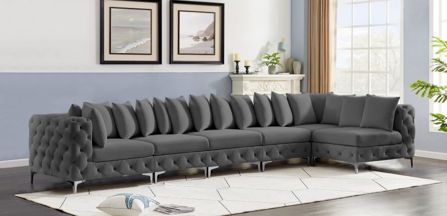 Meridian Furniture - Tremblay 169" Vegan Leather Upholstered 7 Piece Modular Sectional - 686Grey-Sec6C - GreatFurnitureDeal