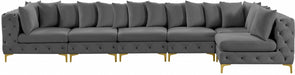 Meridian Furniture - Tremblay 169" Vegan Leather Upholstered 7 Piece Modular Sectional - 686Grey-Sec6C - GreatFurnitureDeal