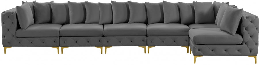 Meridian Furniture - Tremblay 169" Vegan Leather Upholstered 7 Piece Modular Sectional - 686Grey-Sec6C - GreatFurnitureDeal