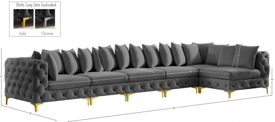 Meridian Furniture - Tremblay 169" Vegan Leather Upholstered 7 Piece Modular Sectional - 686Grey-Sec6C - GreatFurnitureDeal