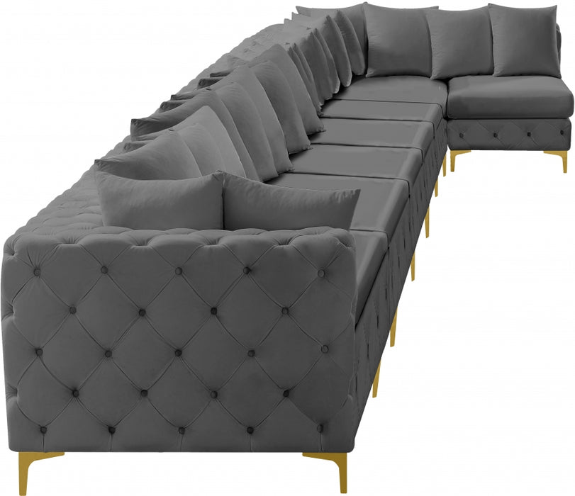 Meridian Furniture - Tremblay 228" Velvet Upholstered 8 Piece Modular Sectional - 686Grey-Sec8B - GreatFurnitureDeal