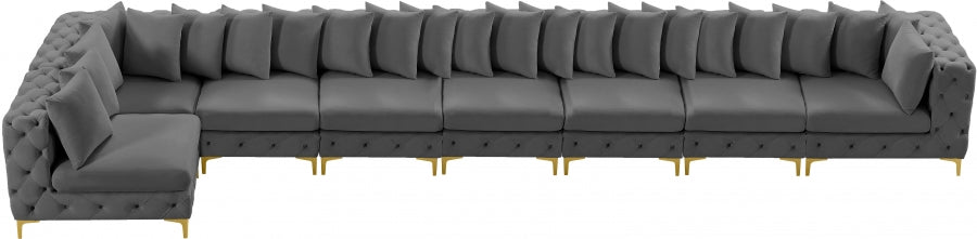 Meridian Furniture - Tremblay 228" Velvet Upholstered 8 Piece Modular Sectional - 686Grey-Sec8B - GreatFurnitureDeal