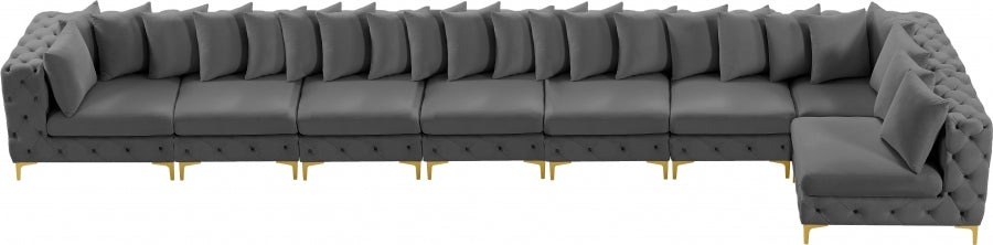 Meridian Furniture - Tremblay 228" Velvet Upholstered 8 Piece Modular Sectional - 686Grey-Sec8B - GreatFurnitureDeal
