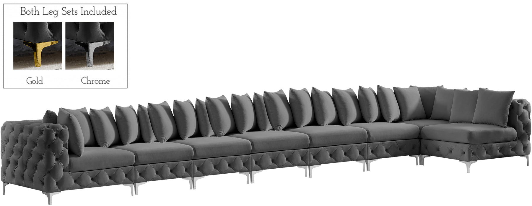 Meridian Furniture - Tremblay 228" Velvet Upholstered 8 Piece Modular Sectional - 686Grey-Sec8B - GreatFurnitureDeal
