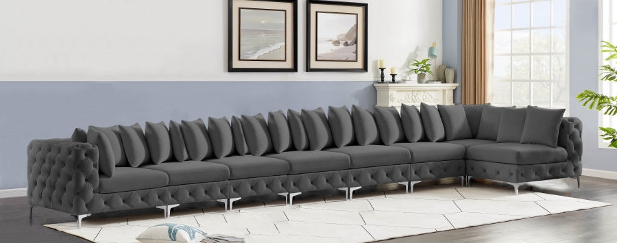 Meridian Furniture - Tremblay 228" Velvet Upholstered 8 Piece Modular Sectional - 686Grey-Sec8B - GreatFurnitureDeal