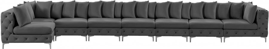 Meridian Furniture - Tremblay 228" Velvet Upholstered 8 Piece Modular Sectional - 686Grey-Sec8B - GreatFurnitureDeal