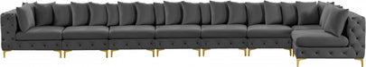 Meridian Furniture - Tremblay 228" Velvet Upholstered 8 Piece Modular Sectional - 686Grey-Sec8B - GreatFurnitureDeal